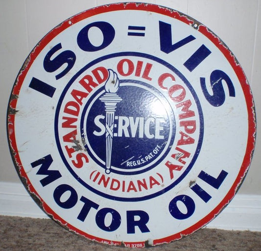 1920s Double Sided Porcelain ISO=VIS Stand Oil Company Sign