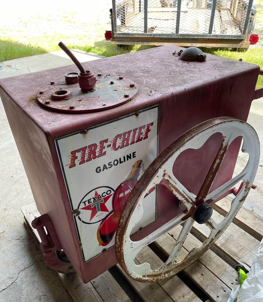 Vintage Gas Oil Pump Cart with Texaco Signs