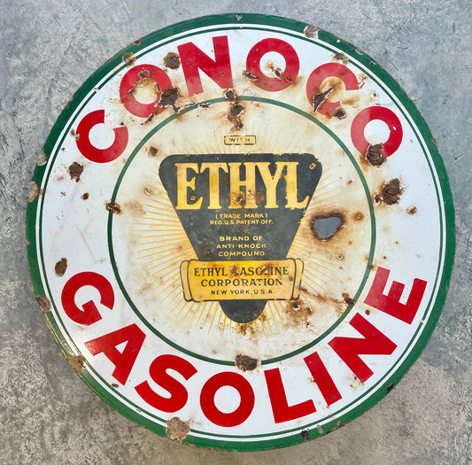 30" Conoco Ethyl Gasoline Sign - Double Sided Porcelain